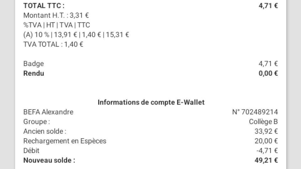 Informations EWallet